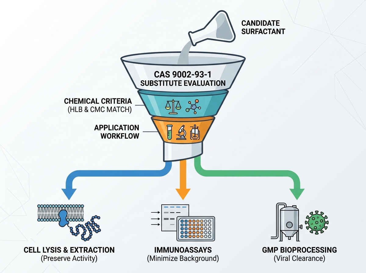 Chemical evaluation criteria for replacing CAS 9002-93-1 in laboratory applications
